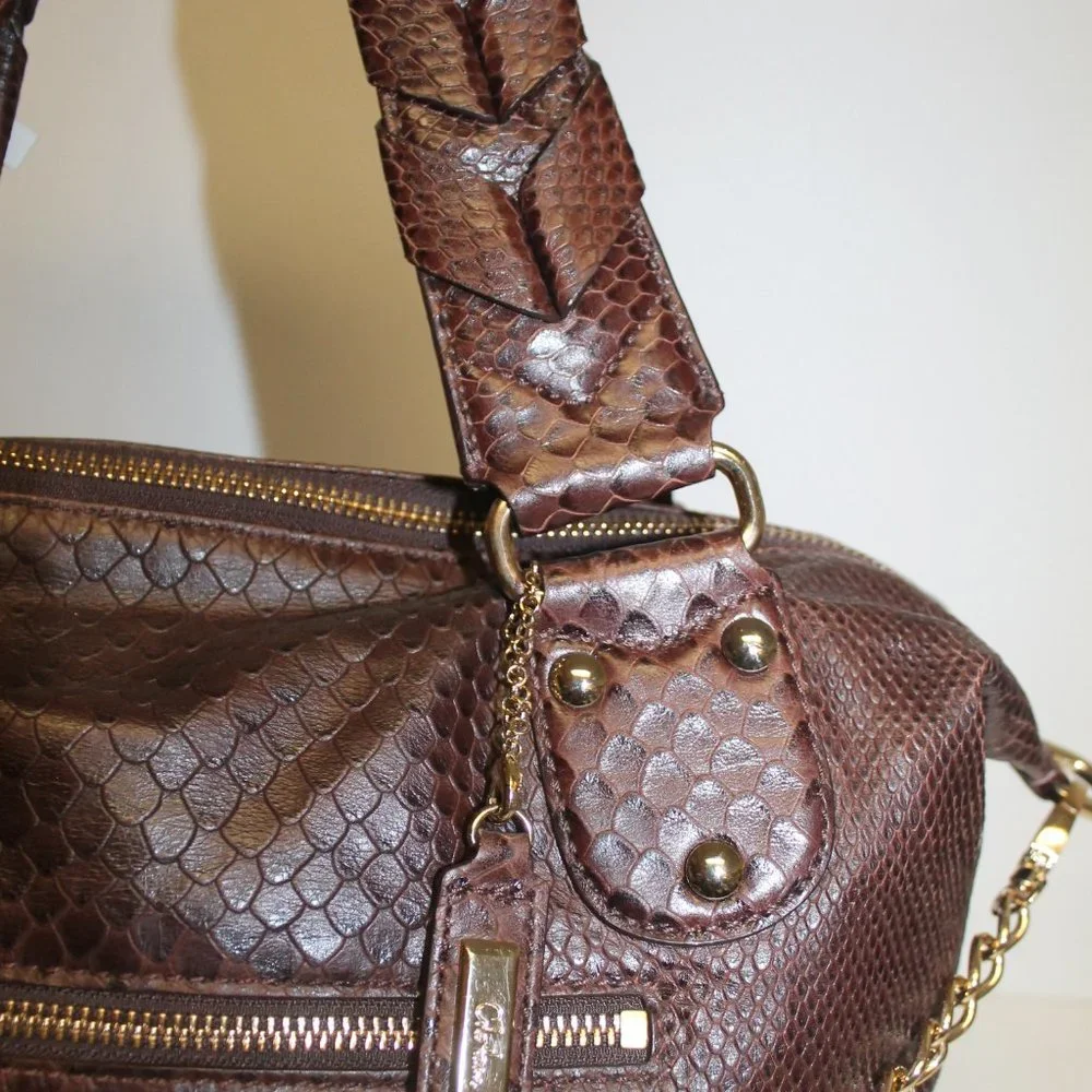Cole Haan Brown Leather Tote with Gold Chain Detail